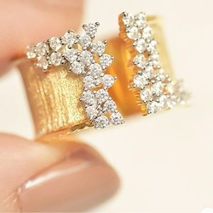 Gold Plated, Cubic Zirconia, Open Design Luxury Bling, Iced Out Glam, Pave Ring